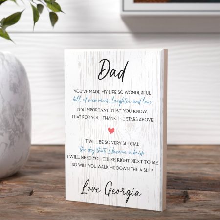 Personalised Wedding Maple Block for Dad - Printed Message with Rustic Design