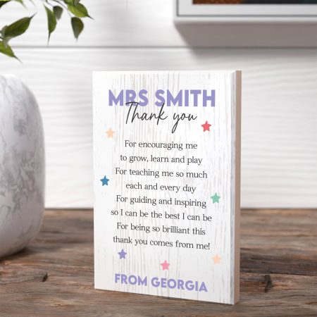 Teacher Thank You Gift - Personalised Printed Maple Wooden Block Present
