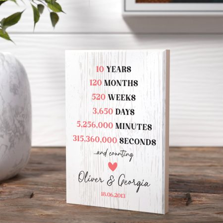 Personalised '10 Years and Counting' Wedding Anniversary Maple Block Keepsake