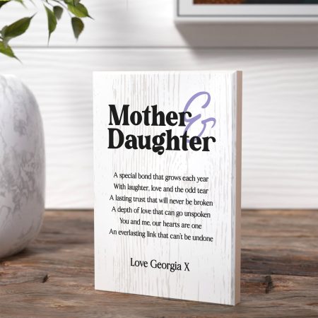 Personalised Mother & Daughter Printed Maple Block Gift - Heartfelt Poem Keepsake