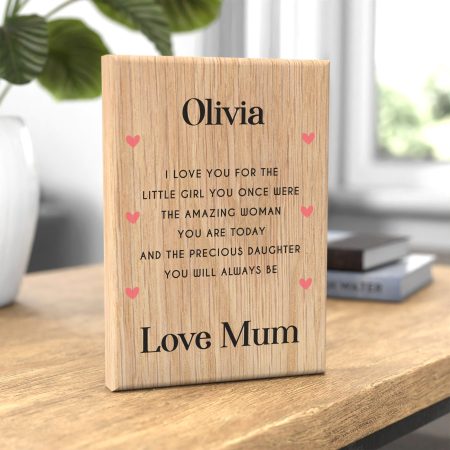 Printed Oak Block for Daughter Birthday - Personalised 'Mummy Daughter' Poem Gift