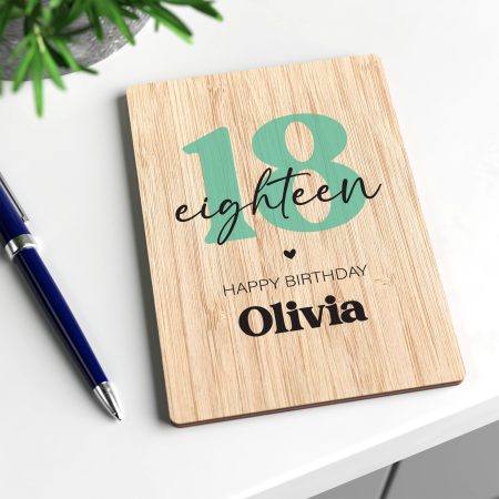 Personalised 18th Birthday Wooden Greetings Card - Custom Name and Age Design