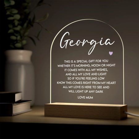 Personalised Motivational Quote LED Light with Printed Message - Loving Poem for Her