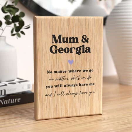 Personalised Mother and Daughter Oak Block Wooden Gift - Unique Customisable Birthday Gift for Her