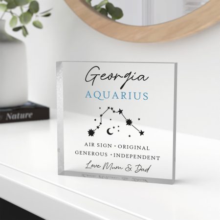 Aquarius Star Sign Personalised Printed Clear Block - a Unique Birthday Gift For Your Family