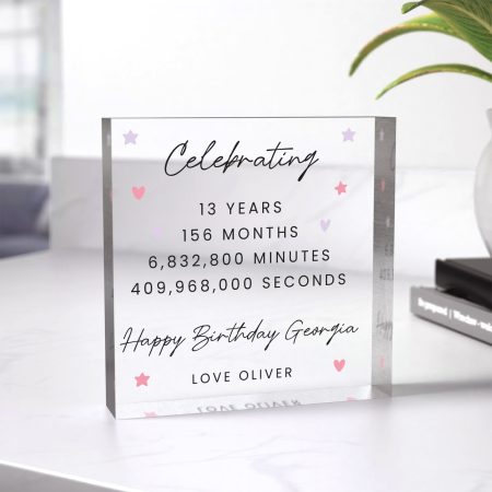 Printed Special Birthday Personalised Clear Block - Perfect Milestone Birthday Gift