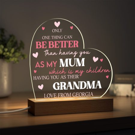 Personalised LED Heart Shaped Light - Printed Pink and White Heart Design for Mothers Day