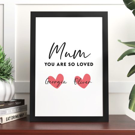 Personalised Framed Print for Mum - Family Occasion Gift with Heart Design and Custom Names