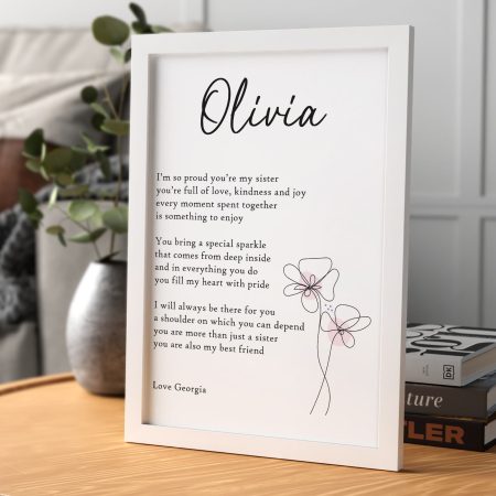 Personalised Family Occasion Framed Print - Special Sister Poem and Floral Design