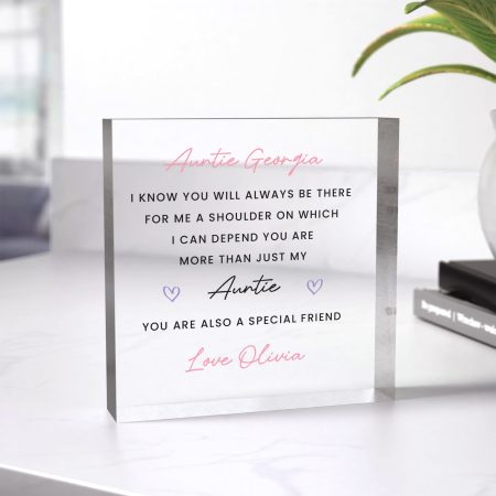 Personalised Printed Clear Block - Perfect Auntie Gift from Niece or Nephew