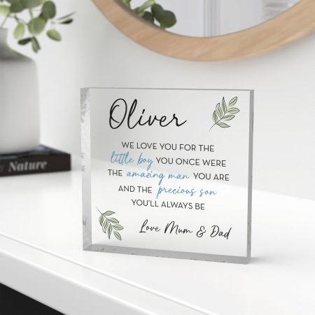 Luxury Personalised Bridesmaid Clear Acrylic Block - Printed Words with Floral Themed Elements