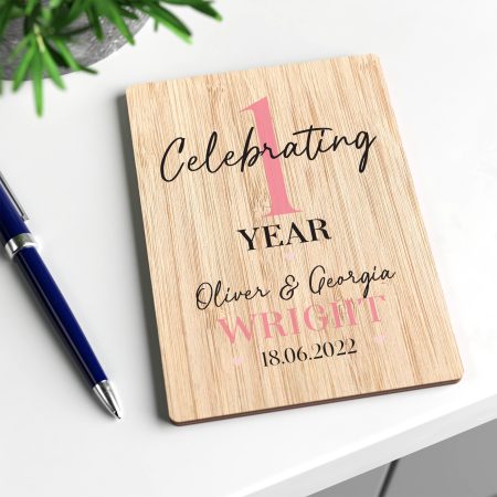 Celebrating 1 Year Together Wooden Greetings Card - Personalised Anniversary Card For Couples