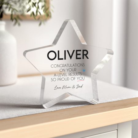 Personalised Star Clear Block with Printed Finish for A-Level Results Congratulations