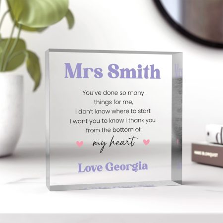 Teacher's Special Occasion Gift - Personalised Clear Block with Printed Finish