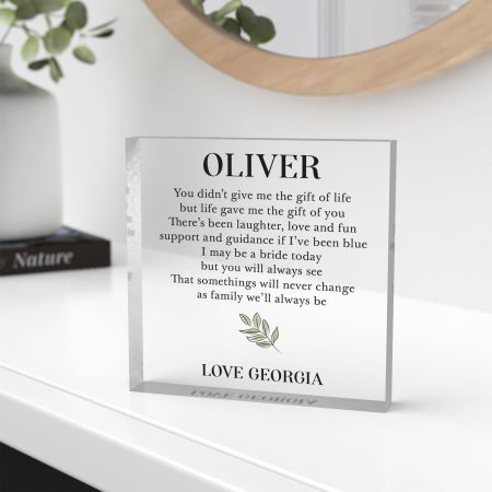 Elegant Personalised Stepdad Of The Bride Bridesmaid Gift – Clear Acrylic Block with Printed Design for Occasion