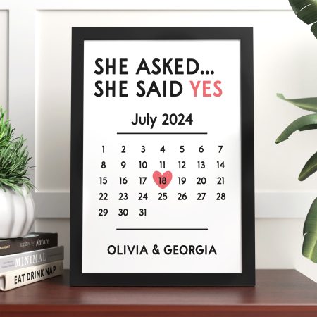 LGBTQ+ Print 'She Asked, She Said Yes' - Personalised Lesbian Gay Framed Print