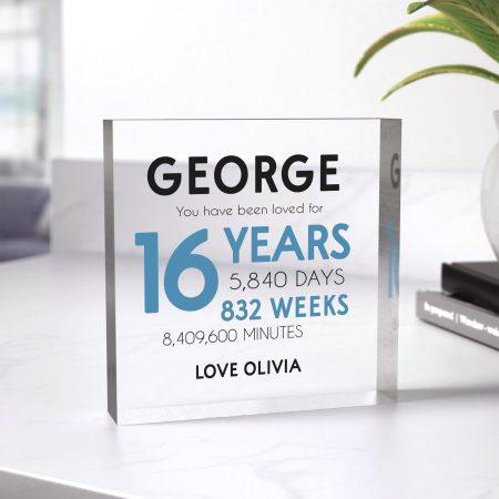 16th Birthday Milestone Clear Acrylic Keepsake - Stunning Pink and Black Birthday Present