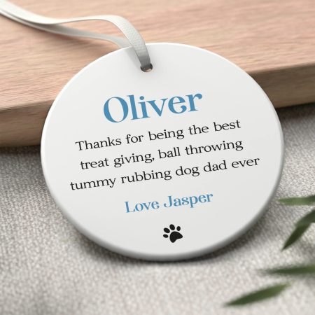 Best Dog Dad Ceramic Decoration - Personalised Hanging Ornament Gift For Dog Lovers