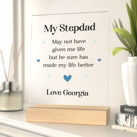 Printed Personalised Acrylic Sign with Wooden Stand - Stepdad Fathers Day Poem Gift