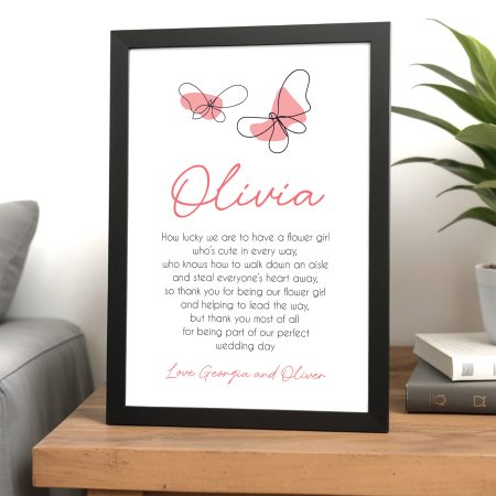 Personalised Flower Girl Thank You Gift - Printed Pink Butterfly Design with Loving Poem Keepsake
