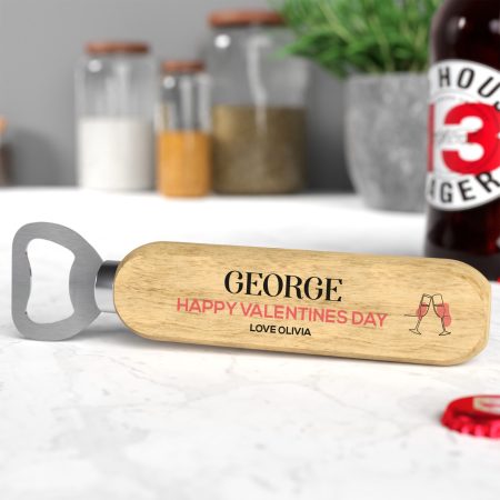 Valentine's Day Gift Personalised Bottle Opener - Printed Wooden Design for Beer Lovers