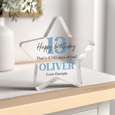 Teenage Birthday Acrylic Star Block Keepsake - Personalised Printed 13th Birthday Present