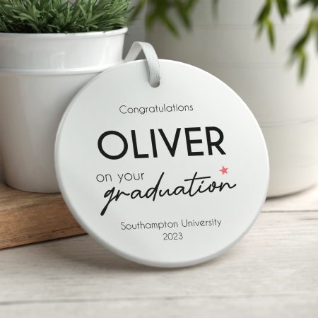Congratulations Ceramic Circle Decoration - Personalised Graduation Gift with Printed Finish
