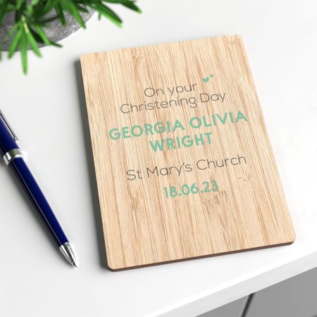 Personalised Christening Wooden Greetings Card - Unique Printed Eco Friendly Wooden Card