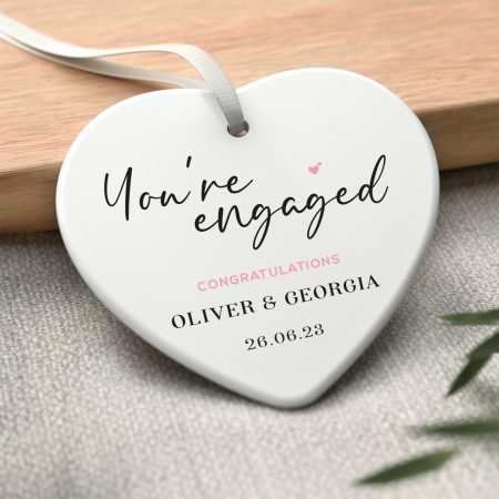 'You're Engaged' - Personalised Engagement Congratulations Ceramic Heart Keepsake