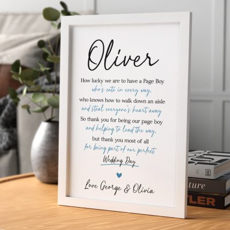 Personalised Page Boy 'Thank You For Being Part Of Our Perfect Wedding Day' Poem Printed Frame Gift