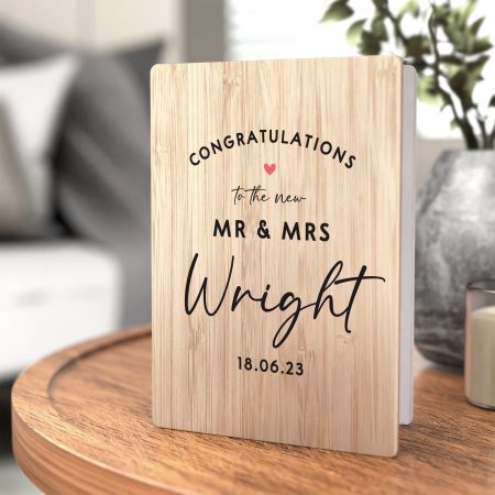 'The New Mr & Mrs' Wooden Greetings Card - Printed Personalised Wedding Congratulations Gift