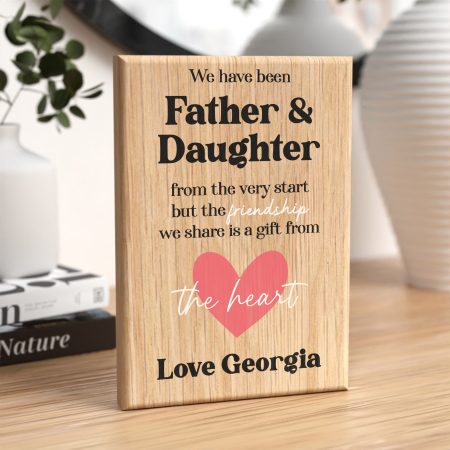 Father & Daughter Printed Oak Wooden Block - Personalised Gift Featuring A Heartfelt Message for Fathers Day