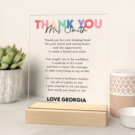 Personalised Wooden Stand with Acrylic Sign - Printed Teacher Thank You Gift