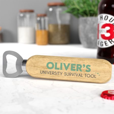 Funny 'University Survival Tool' Wooden Bottle Opener - Personalised Printed Bottle Opener for Students