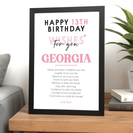 13th Birthday Framed Print Present - Personalised Birthday Wishes Poem