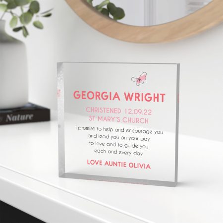 Personalised Christening Gift From Godmother Godfather - Printed Acrylic Square Keepsake
