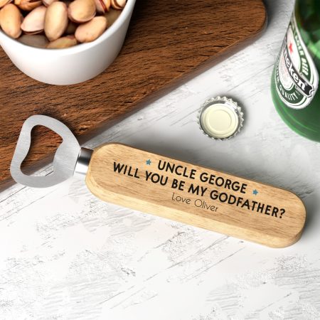 Personalised 'Will You Be My Godfather' Bottle Opener Gift - Printed Wooden Bottle Opener Keepsake