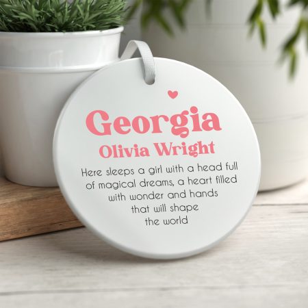Heartfelt New Baby Poem Ornament - Personalised Poem Baby Name Nursery Decoration Ceramic Decoration Gift