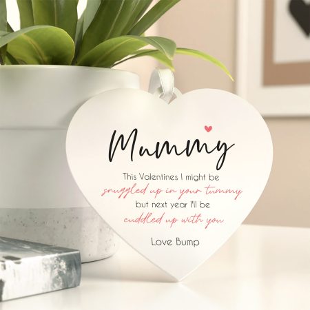 Personalised Happy Valentines Day From Bump Heart Gift - Printed White Heart Valentines Day for Mums To Be