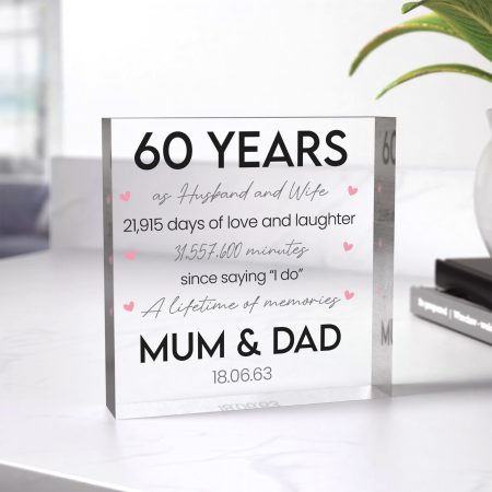 '60 Years of Husband and Wife' - Clear Acrylic Block Gift - Unique Anniversary Present