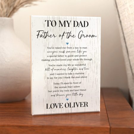 Wedding Keepsake - Personalised Printed Maple Block for Father of the Groom - Loving Heartfelt Poem Gift