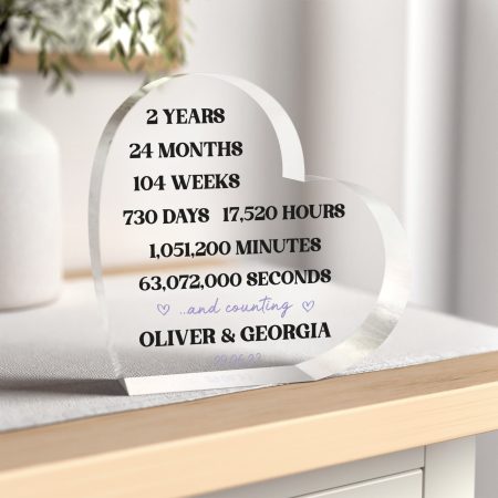 Personalised 2nd Anniversary Clear Acrylic Love Heart Gift