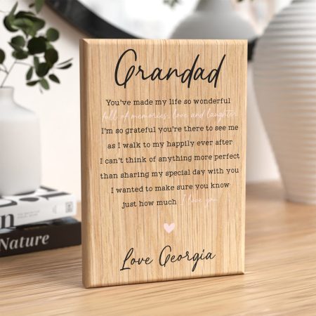 Personalised Grandad Of The Bride Thank You Poem - Printed Oak Wooden Block Keepsake