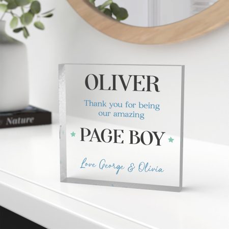 Wedding Clear Acrylic Block with Printed Finish - Personalised Page Boy Gift
