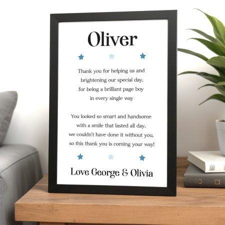 Wedding Occasion Personalised Page Boy Thank You Framed Print with Star Accents