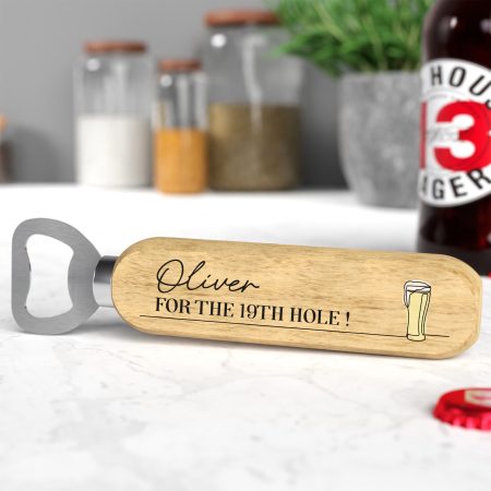 Printed Personalised Mens Wooden Bottle Opener - 'For the 19th Hole' Perfect Golf Lovers Present