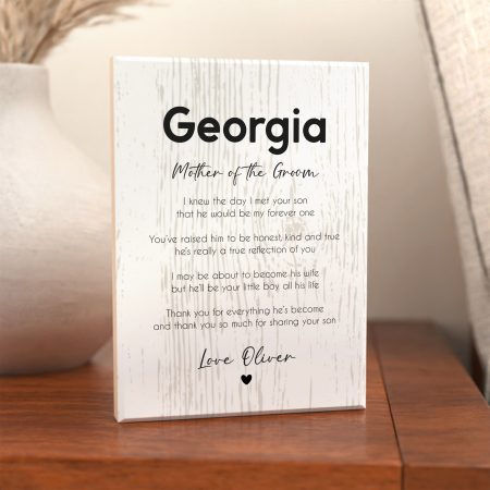 Personalised Mother of The Groom Gift - Modern Heartfelt Printed Verse on Maple Wooden Block