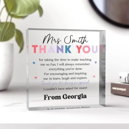 Pink, Purple and Blue Colourful Teacher Present - Personalised Clear Acrylic Block Thank You Present