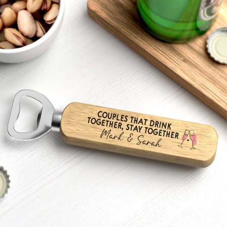 Printed Personalised Wooden Bottle Opener - Romantic Valentines Day Gift for Drinking Couples