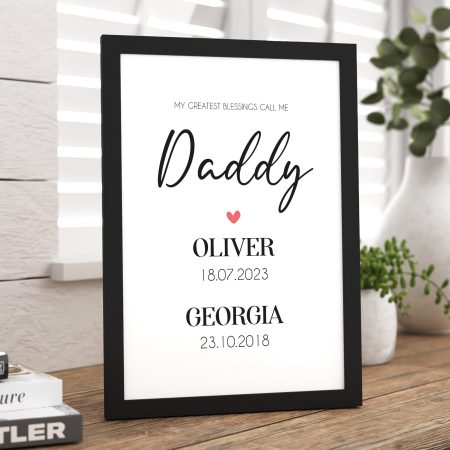 Personalised Fathers Day Framed Print with Children's Names and Dates